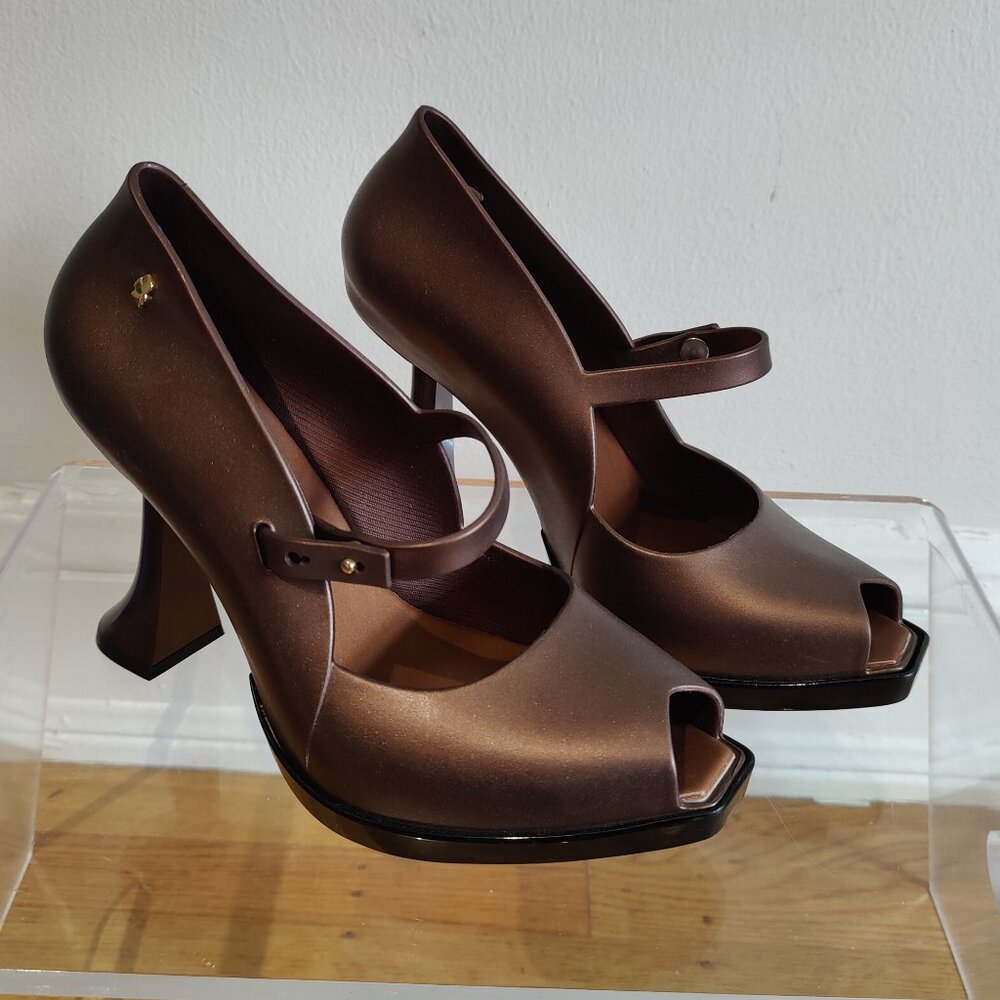 Melissa X Karl Lagerfeld Bronze Upside Down Heels 7